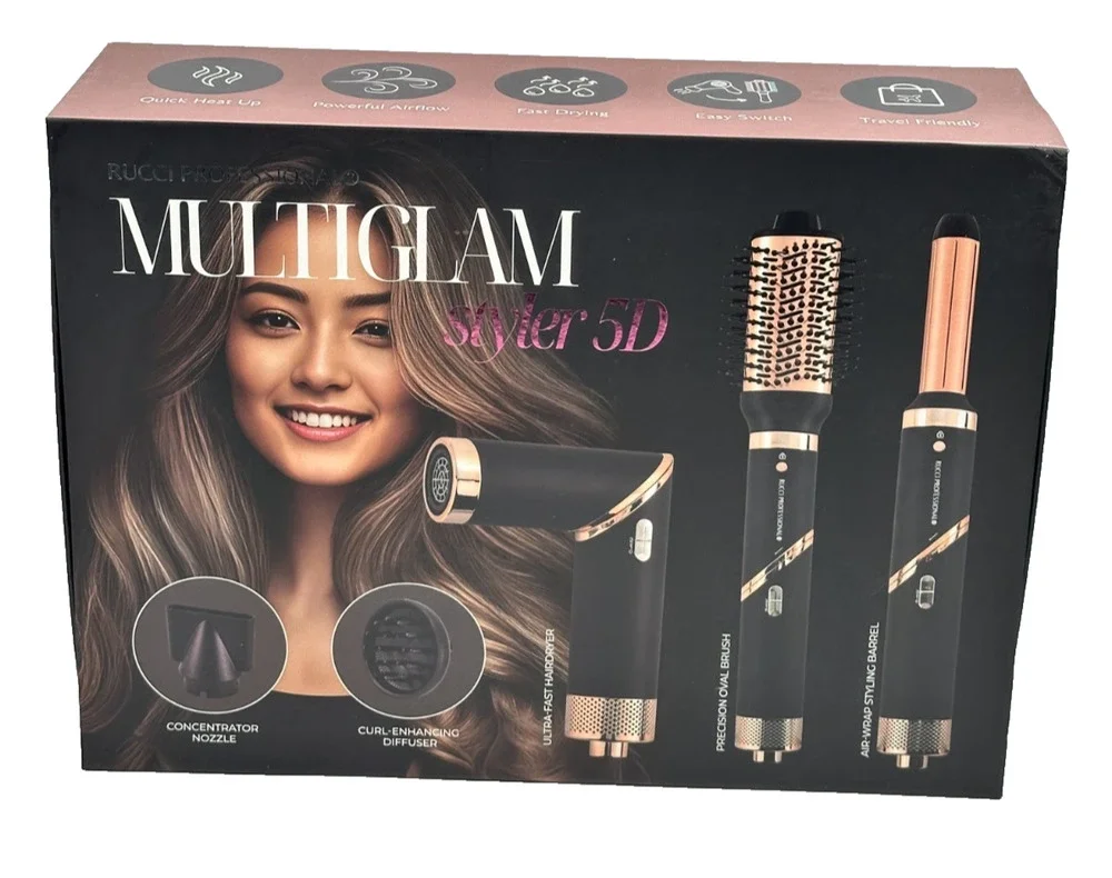 Rucci Professional MULTIGLAM Styler 5D 5-in-1 Hair Dryer Air Wrap Brush Set